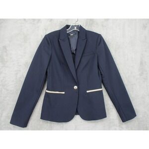 Tommy Hilfiger Blazer Womens 2 Navy Blue Elbow Patch Navy Preppy Nautical Office